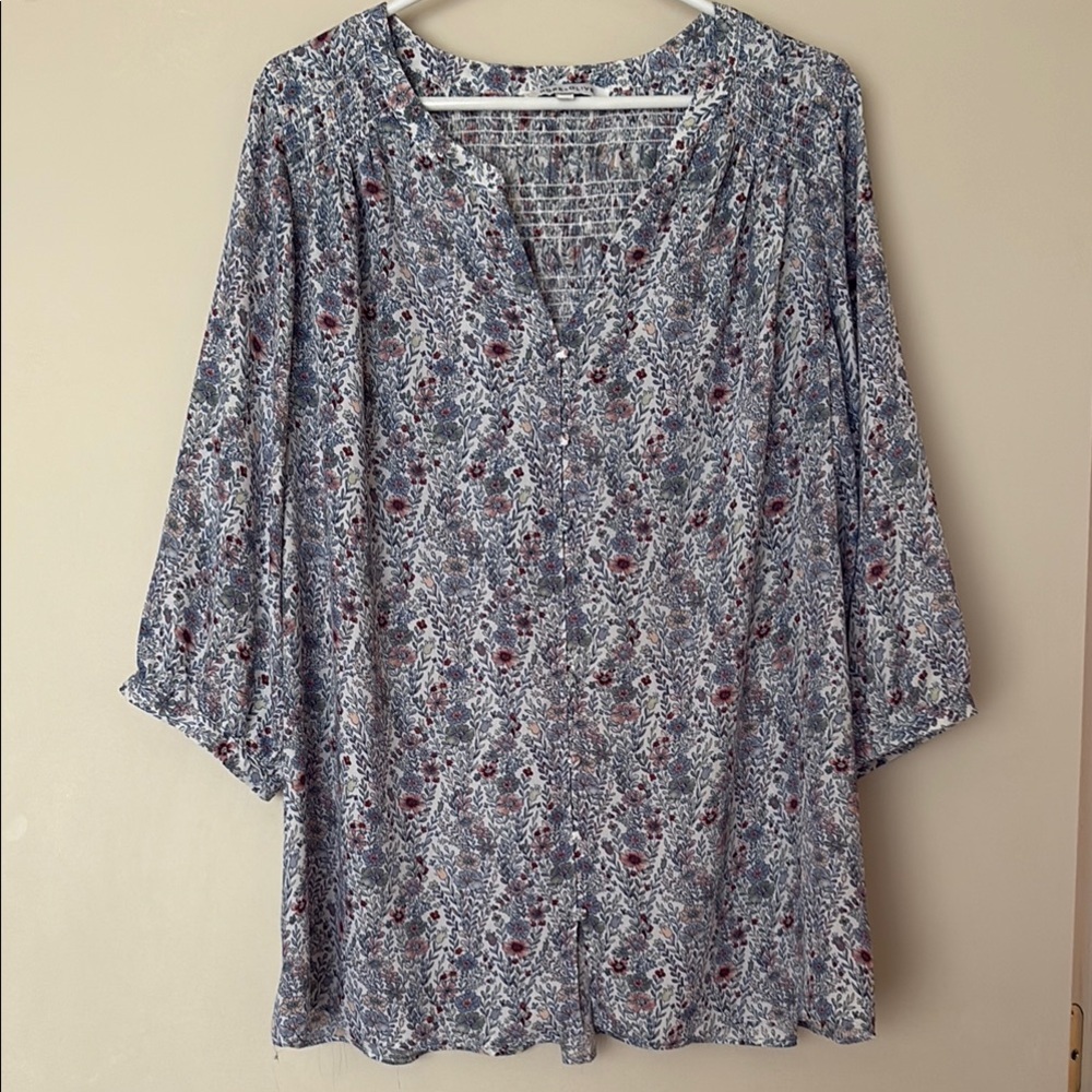 Gray and Black Bell Sleeve Tunic with Mandarin Collar